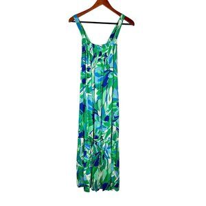 GOA BEACHWEAR JAPNA Women's Green Blue Botanical A-Line Sleeveless Dress NWOT Sm